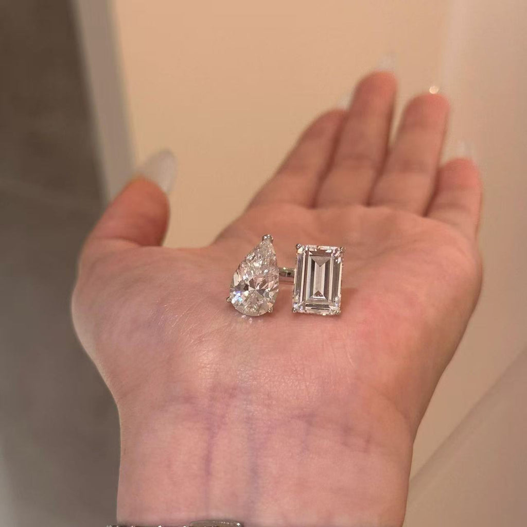 Pear shape Dual Stone Moissanite Ring