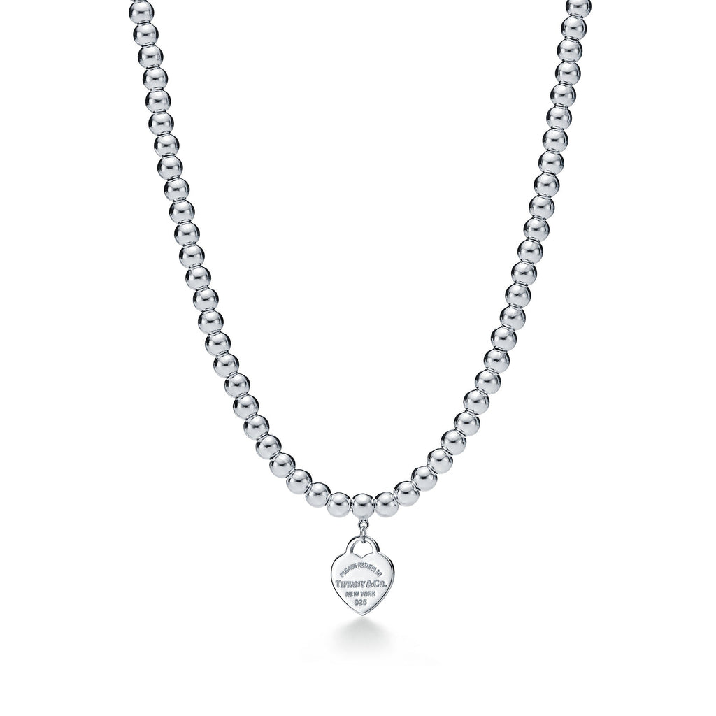 Tiffany Return to Tiffany Tiffany Blue Heart Tag Bead Necklace in Silver