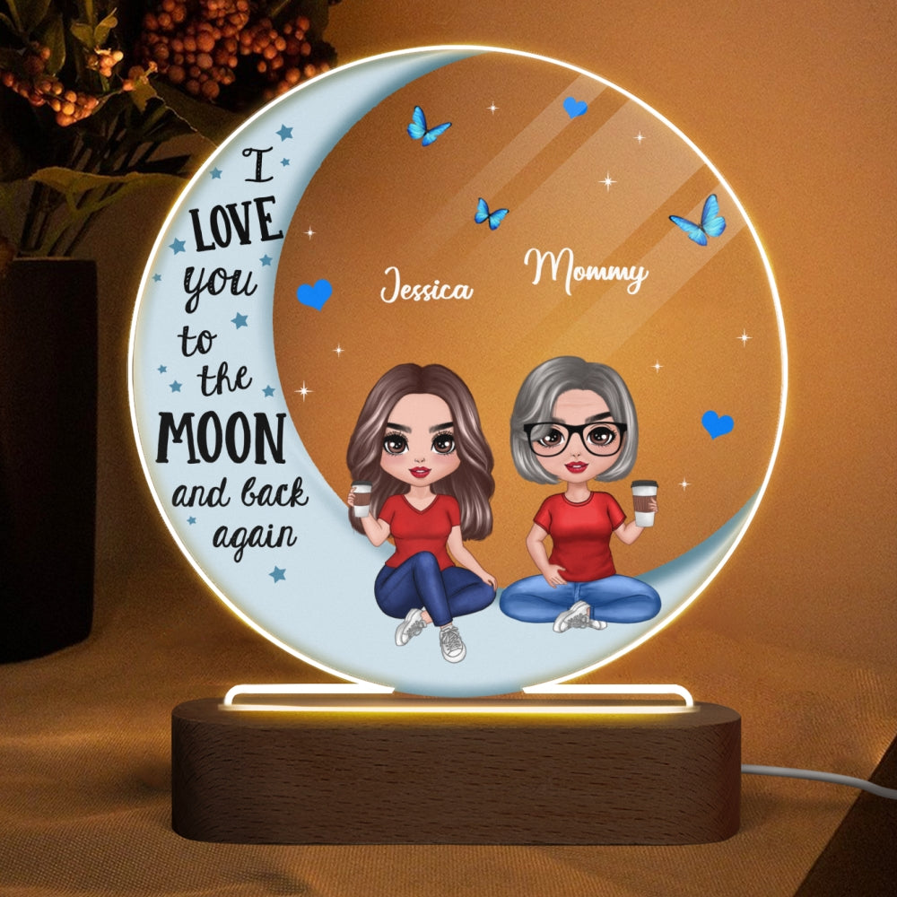 Mom And Children Blue Moon Personalized Circle LED Night Light Acrylic LED Lamp