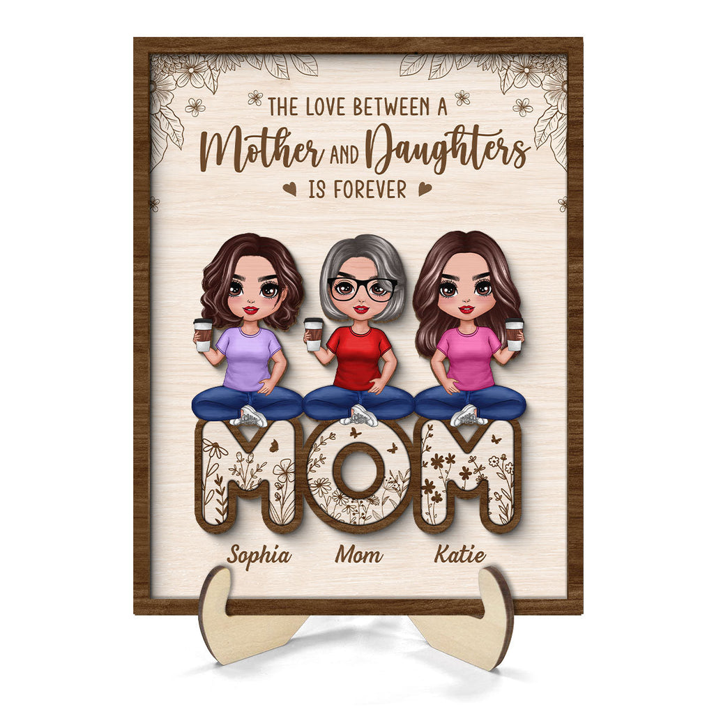 Mom And Daughters Sitting On Word Mother¡®s Day Gift Personalized 2-Layer Wooden Plaque