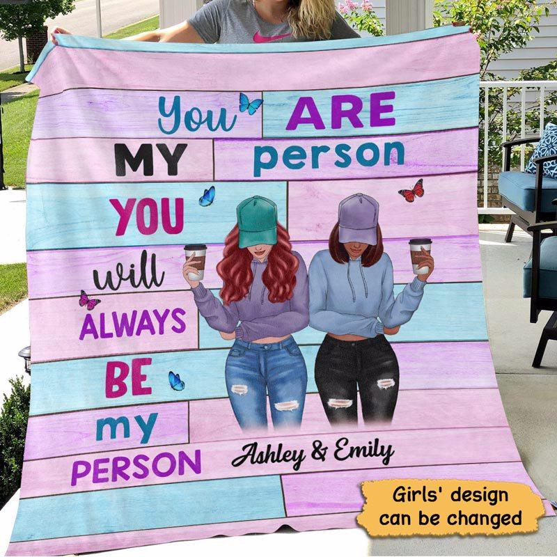 Modern Girls Besties Front View Wood Texture Gift For Besties Sisters Siblings Personalized Fleece Blanket